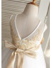 Champagne Lace Ivory Tulle Knee Length Flower Girl Dress